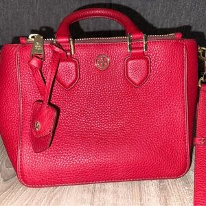 Tory Burch Vintage Red Satchel with Gold Accents
